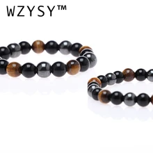 Tiger Eye Black Obsidian Hematite Beads Bracelets Natural Stone Bangle for men 8mm 10mm women Healthy jewelry Pulsera Hombre