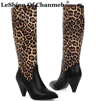 

Chic Women Spike Heels Knee High Boots Leopard Shoes Woman Slip on Zebra Camouflage Tall Boot Mix-color Winter Shoes Lady Female