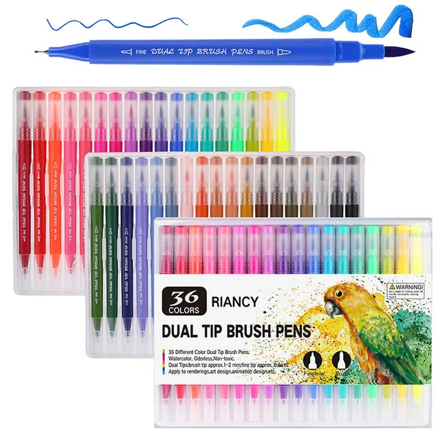 36 Color Barrel 12/36/48/72/100/120 Цвет Fine Liner двойной наконечник кисть фломастер Рисование Раскрашивание воды Цвет художественный Маркер ручки школьные принадлежности - Цвет: 36 Color Barrel