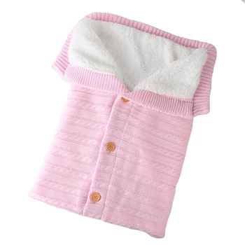 

2019 Winter Newborn Baby Sleeping Bag sInfant Button Knitted Thick Swaddle Wrap Stroller Wrap Toddler Blanket Sleeping Bags