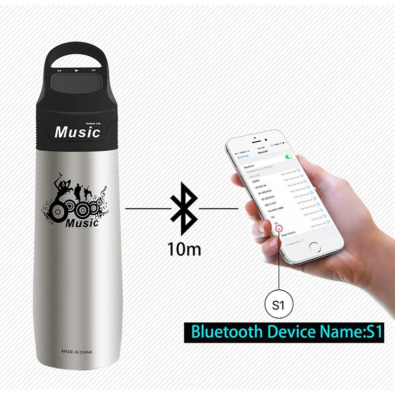 Велосипедная бутылка для воды, музыкальный чайник с Bluetooth, 750 мл, изоляционная чашка из нержавеющей стали, Спортивная велосипедная бутылка