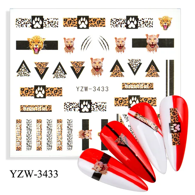 Colorful Face Flower Stickers Nail Stickers Transfer Nails Water Decal Nail Decals Leaf Sticker Series Watermark Nails Geometric YZW-3433