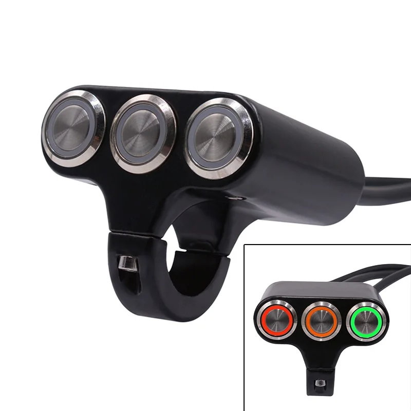 

Motorcycle Three-Position Faucet Handlebar Switch With Self-Locking Self-Reset Button 12V Motorcycle Horn Headlight Switch