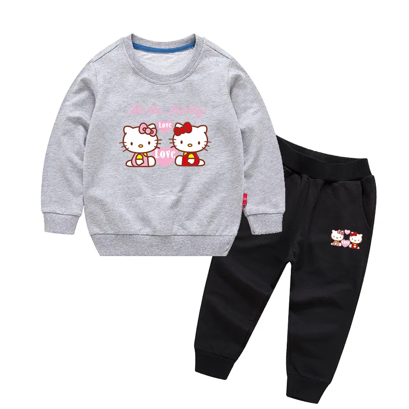 thumbnail image 1 of Hello kitty-ropa para niños y niñas, suéter con estampado de dibujos animados y cuello redondo, conjunto de pantalones largos de manga larga, primavera y otoño, 2/ud., 1 of 5