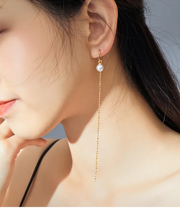 Серьги с кисточками, BISAER, модные, 925 пробы, серебряные, длинная цепочка, серьги-гвоздики с кисточками, женские, Пресноводный Жемчуг, роскошные ювелирные изделия EFE325