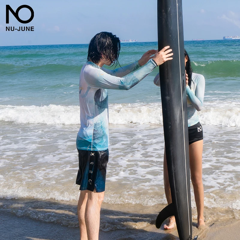 Nu-June 50UV Protect Surfing Rash Guard Men Swimwear Long Sleeve Swimsuit Mens Rashguard Surf Shirt For Swimming Sail 2