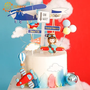 

Boys Space Dream Airplane Theme Cake Decoration Cartoon Clouds Aircraft Happy Birthday Cupcake Topper Baby Party Baking Decor