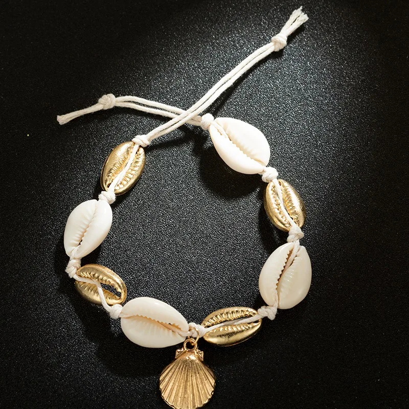 

A1430 New Style Beach Anklet Europe And America Hot Sales Natural Metal Shell Mix And Match Anklet Hand-woven Anklet Batch
