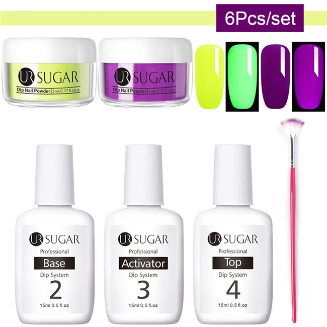 6Pcs set 1 Ur Sugar 6 шт. неоновый флуоресцентный набор пудры для ногтей 3 в 1 акриловая пудра для вырезания пигментной пыли украшение для дизайна ногтей - Цвет: 6Pcs set 1