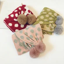 Детские зимние штаны шарф помпоном детская шарф для девочек, для мальчиков теплые шарфы Вязание из искусственного меха с принтом мячей, детский шарф-хомут B064