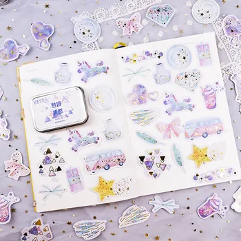 

60 Pcs/Box Kawaii Planet Stationery Sticker Cute Moon Star Decorative Stickers Gold Foil Unicorn Sticker For Diary Scrapbooking