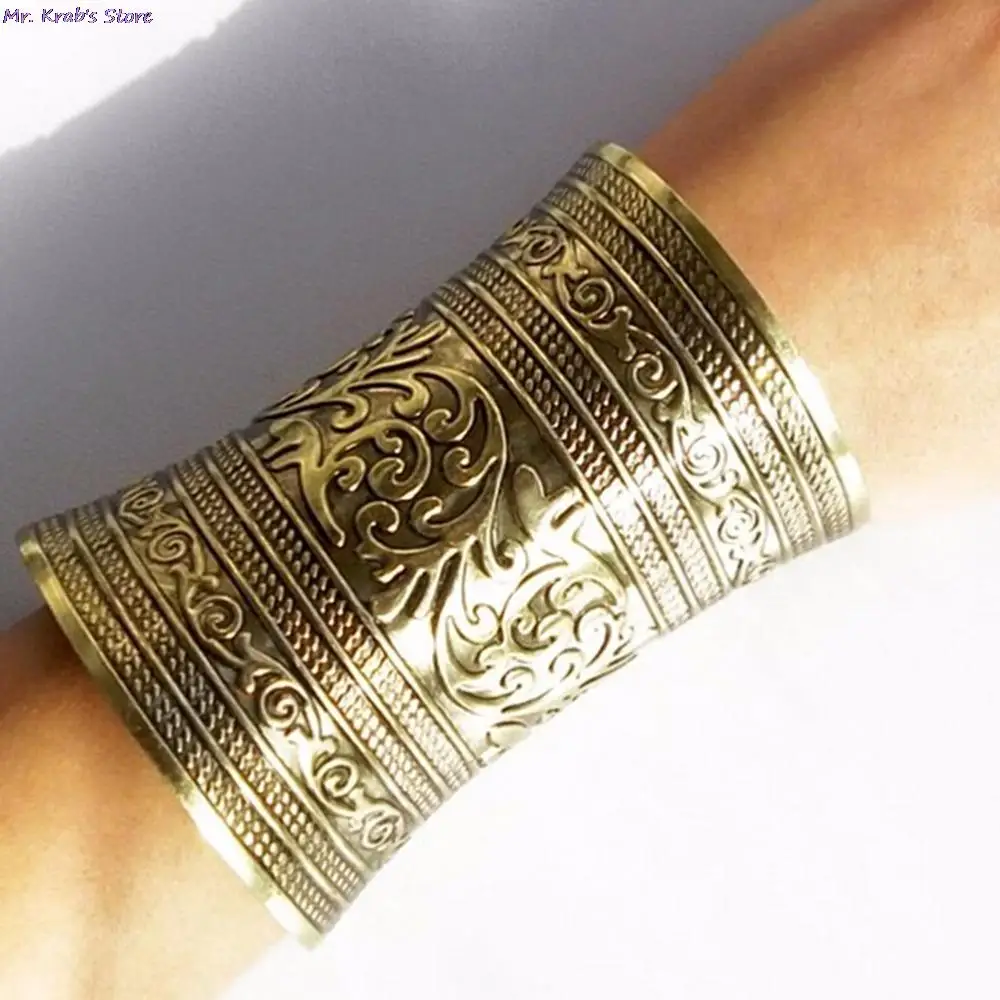 1 Pc Punk Women Metallic Gothic Long Wide Bracelet Adjust Gifts Vintage Metal Cuff Curved Bangle For Lady Girl