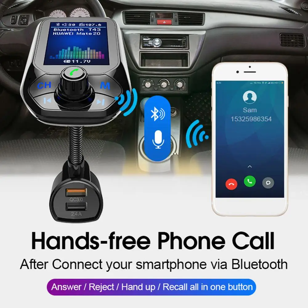 

Bluetooth Wireless Car kit Fasting Charging Dual USB Handfree LCD FM Transmitter Car Charger MP3 Music TF Card U disk AUX Player