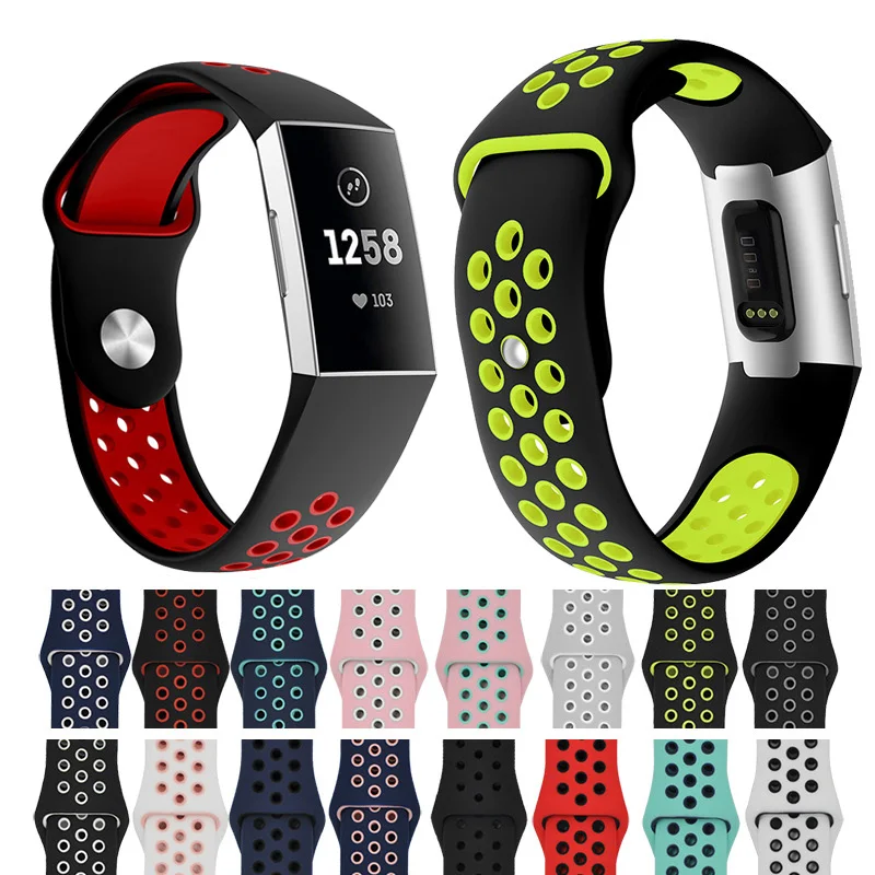 Двухцветный силиконовый ремешок для часов Fitbit Charge 3 с круглым отверстием дышащий спортивный силиконовый ремешок для часов Размеры S L