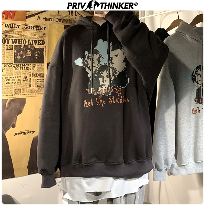 Privathinke/Осенняя Женская утолщенная винтажная Толстовка в уличном стиле для девочек; Теплые повседневные толстовки с принтом; женская верхняя одежда; толстовка;