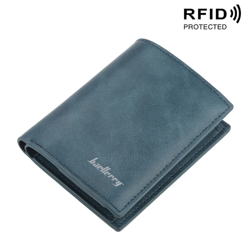 Короткий Rfid держатель для карт, мужские кошельки, сумка для денег, Мужской винтажный черный короткий кошелек, маленькие кожаные тонкие кошельки, маленькие кошельки, тонкие - Цвет: Синий