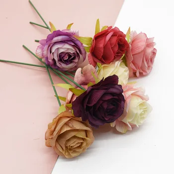 

100pcs Artificial roses Home decor Wedding Diy Decorative flowers wreaths Candy box Silk flowers for Christmas Headdress Brooch