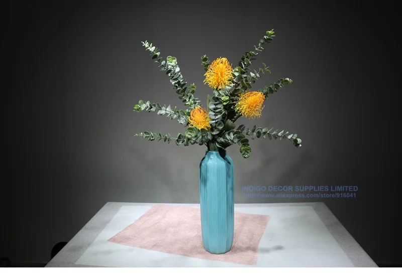 Индиго-желтый Leucospermum Cordifolium(3 цветка+ 3 листа) лист эвкалипта главное украшение цветка