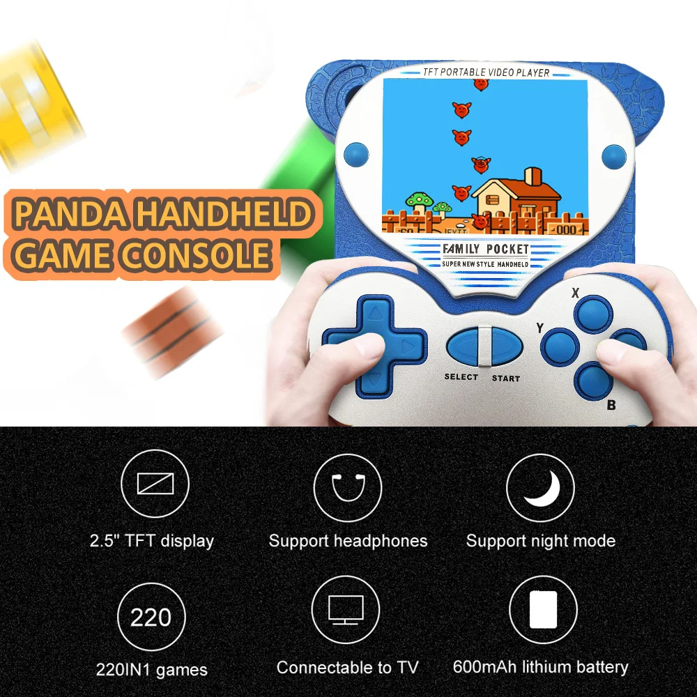 Зарядная игровая консоль с встроенным 220 играми 2,5 дюймов Портативный ЖК-экран классический ТВ выход видео игровой плеер для детей