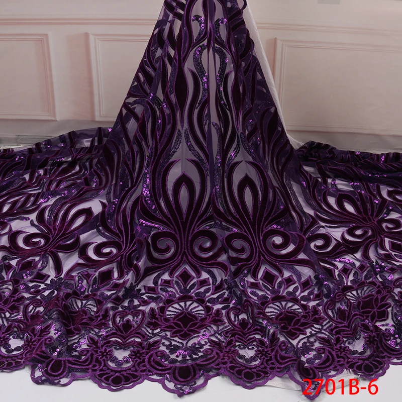 

Latest African Lace Fabric 2019 Purple Velvet Lace Fabric Sequins Embroidery Lace Trim For French Nigerian Wedding Dress 2701b