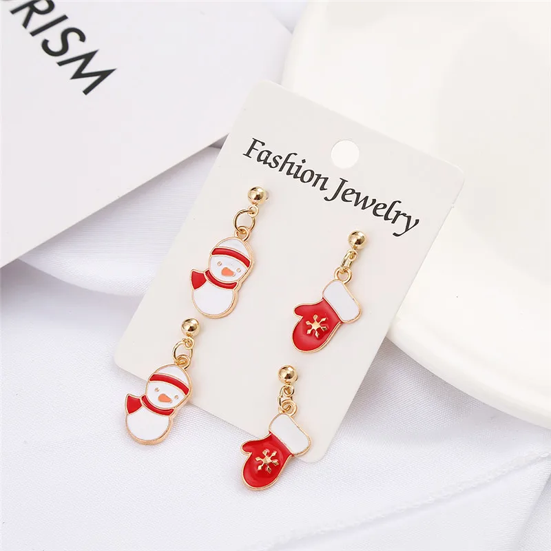 

2019 Christmas Women's Earrings New Cute Snowman Elk Drop Earrings Female Christmas Gift Fashion Jewelry Earrings 2 Pairs/set
