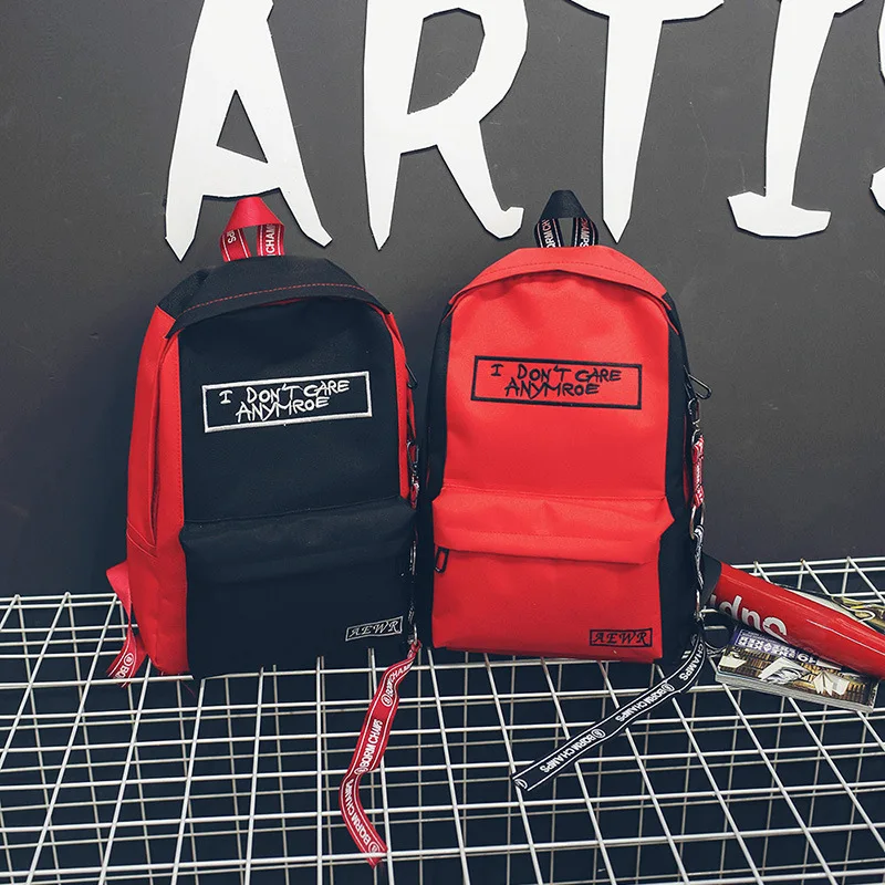 

2018 New Style Bag Men's Lettered Backpack Contrast Color Ribbon Street Snap Couples Backpack Schoolbag Backpack
