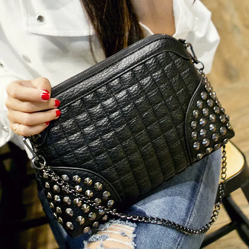

Customizable Processing Bag Women's 2019 New Style Korean-style Trend Shoulder Bag PU Handbag Rivet Chain Shoulder Bag