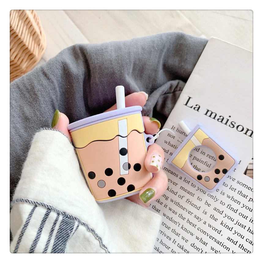 EJT3-10 Для AirPods чехол Boba Milk tea беспроводной чехол для наушников для Airpods 2 Защитная крышка Милая бутылка для напитков с кольцом на палец - Цвет: EJT3-10