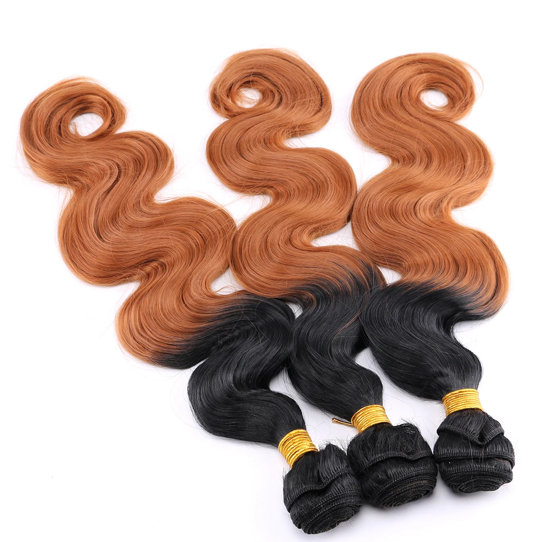 Hair Extensions Body Wave Hair Bundles ombre black to golden burgundy brown High Temperature Synthetic 100g/piece Weave