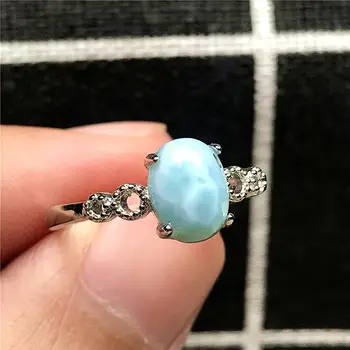 

8x6mm Real Natural Blue Larimar Beads Ring For For Woman Lady Man Gemstone Silver Crystal Fashion Jewelry Adjustable Ring AAAAA