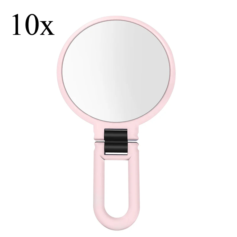 2/3/5/10X увеличительное ручной туалетный столик с зеркалом для макияжа для путешествий складное круглое Форма зеркало-Двусторонняя пьедестал зеркало для макияжа - Цвет: pink 10X