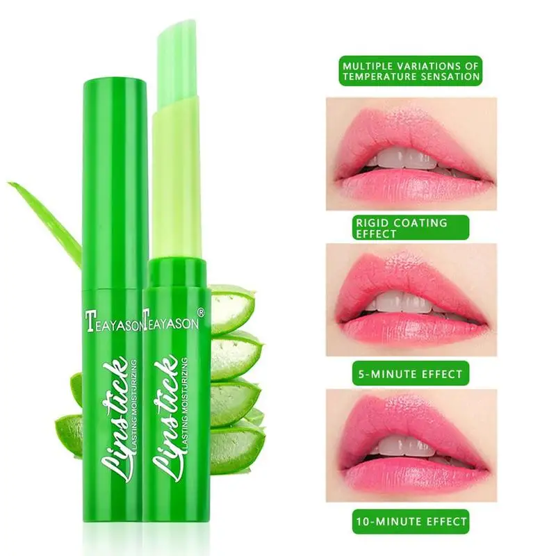 1Pcs TEAYASON Portable Aloe Vera Lip Balm Moisturizing Color Long Lipstick Tubes Lipstick Lipstick Lasting Changing H8D4