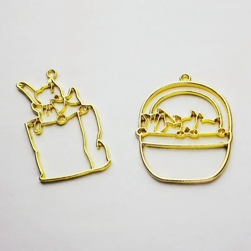 

5pcs Basket Cat Decor Hollow Metal Frame Jewelry Findings Pendant Accessories DIY UV Resin Handmade Charm Cabochon Open Bezels