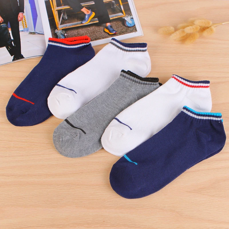 5Pairs Solid Color Cotton Short Socks Striped Partten Absorb Sweat Male Sock Casual Low Cut Ankle Short Socks Men Meias Homens