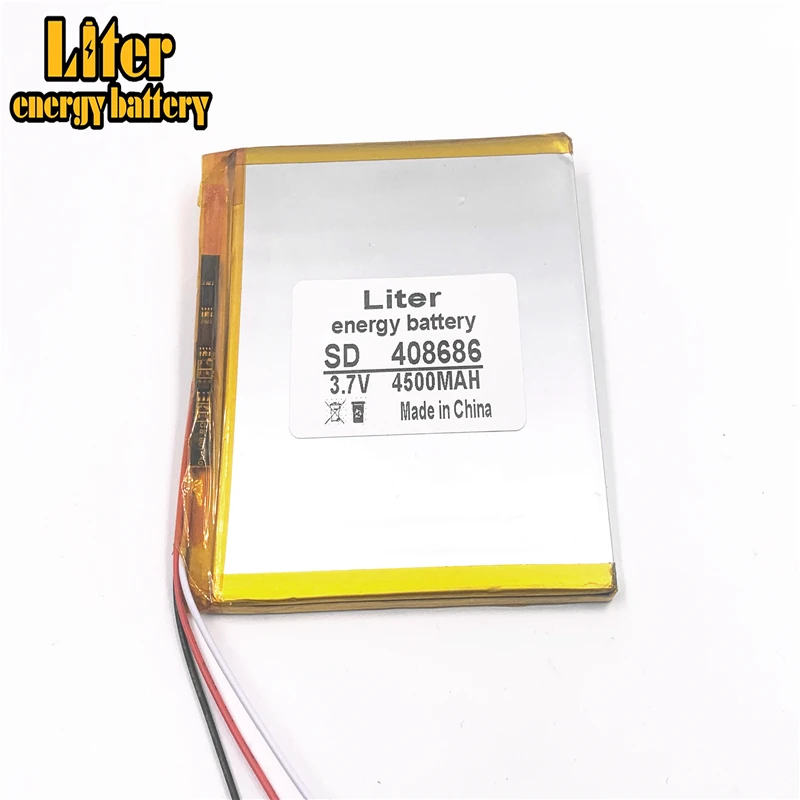 Li-Po 3 wire 3.7V 4500mAH 408686 408586 408585 Polymer lithium ion / Li-ion battery for tablet pc Liter energy | Электроника