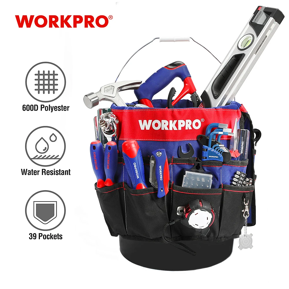 WORKPRO 5 Gallon Bucket Organizer Bucket Tool Bag With 51 Storage Pockets Fits to 3.5-5 Gallon Bucket (Tools&Bucket Excluded) garden tool bag