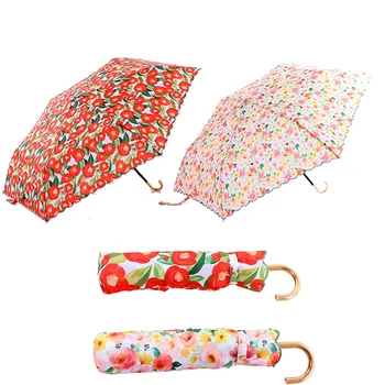 

Flower Sunny Umbrella Rain Women Parasol Curved Handle Light Small Umbrella Female Business Girls Travel Elegant Mini Paraguas
