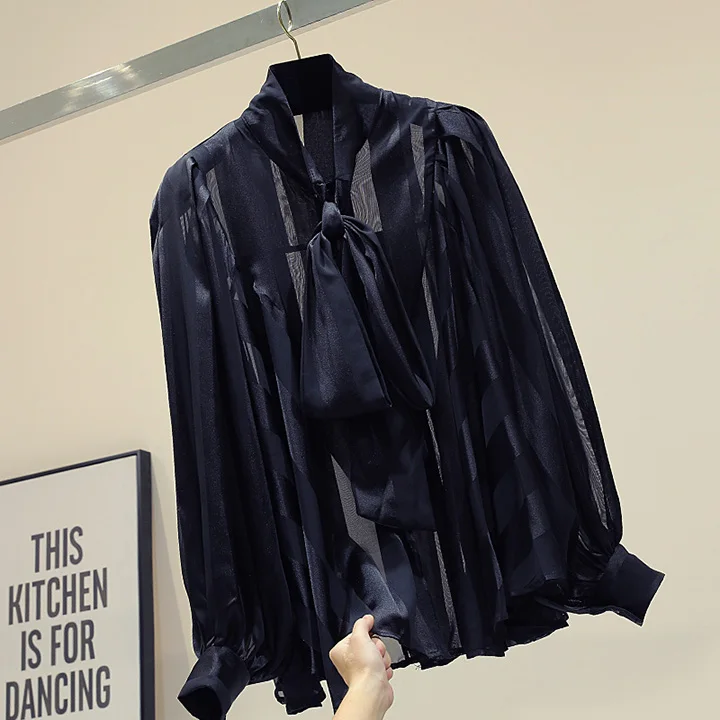 Осень, Blusas для женщин, корейский галстук-ап, однотонные рубашки для девочек, женская рубашка с рукавом-фонариком и воротником-бабочкой, блузка, женские топы