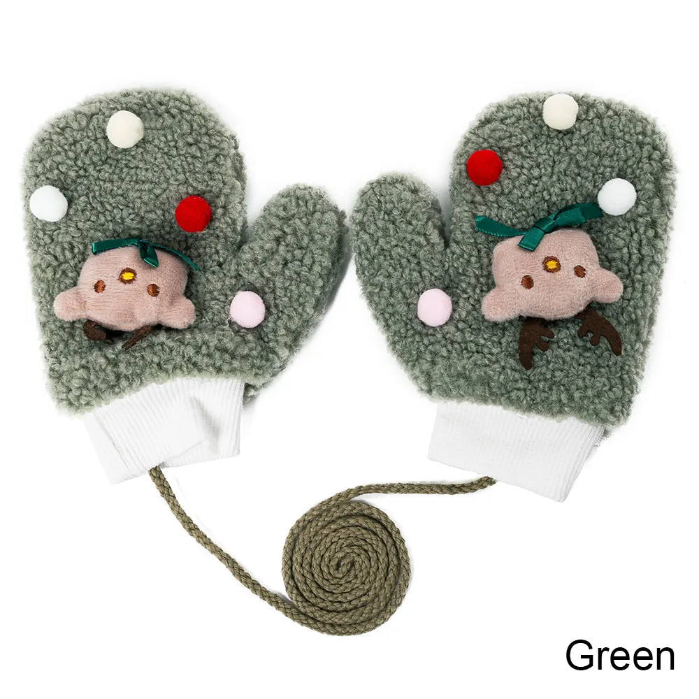 Зимние вязаные перчатки для мальчиков и девочек; Рождественские теплые перчатки на веревочной веревке; перчатки для детей; детские перчатки с подвеской на шее - Цвет: G
