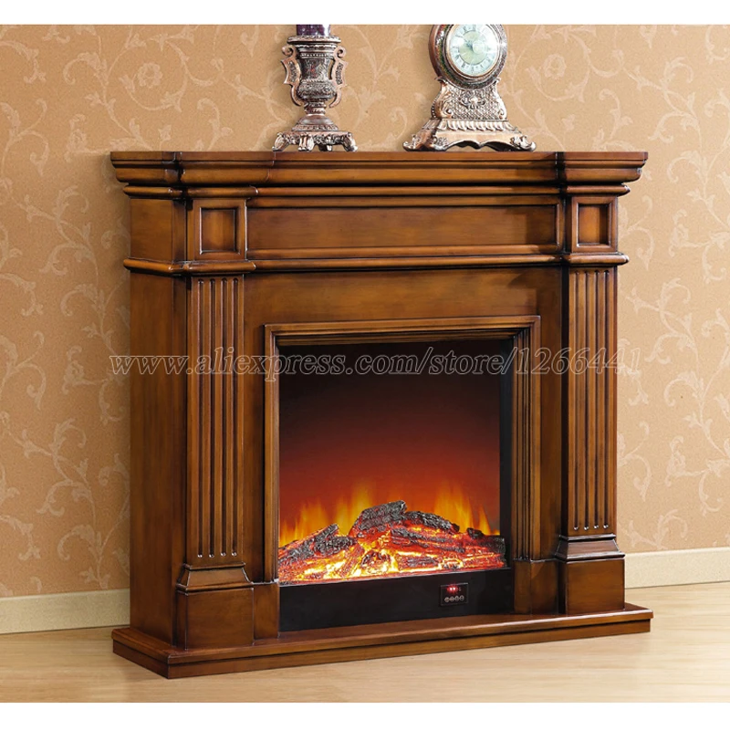 Conjunto de chimenea de calefacción decorativa, repisa de madera W120cm