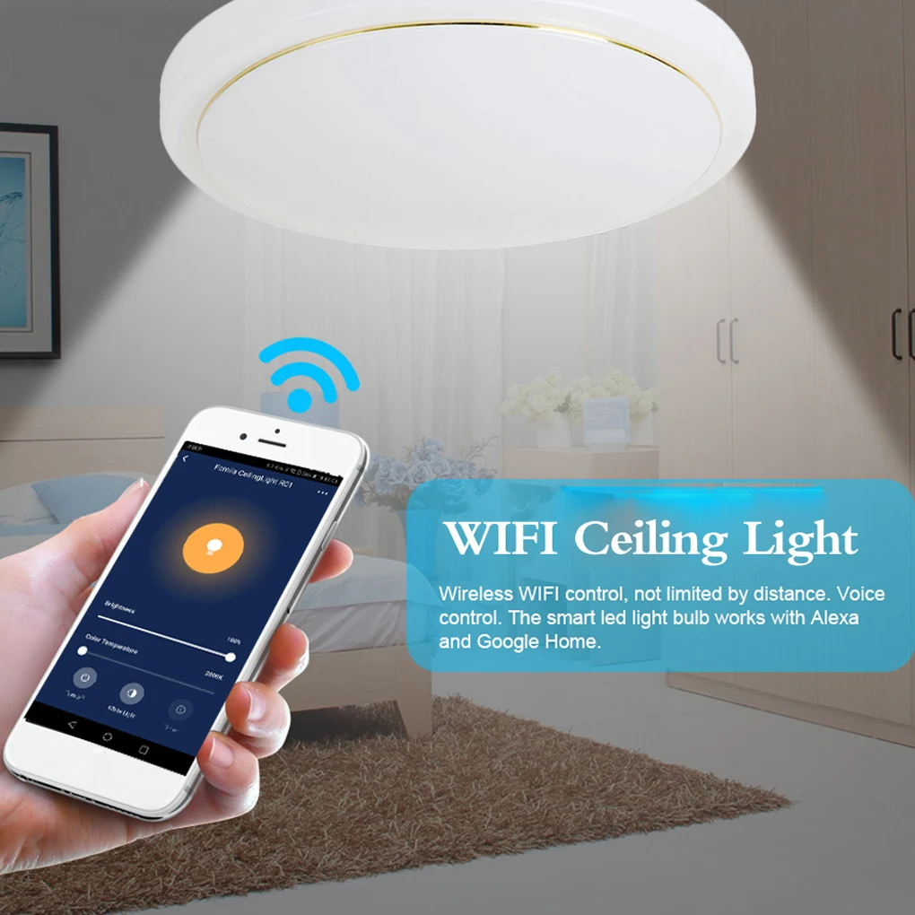 WiFi потолочный светильник с регулируемой яркостью и дистанционным управлением, круглый светодиодный потолочный светильник для спальни, современный светильник ing