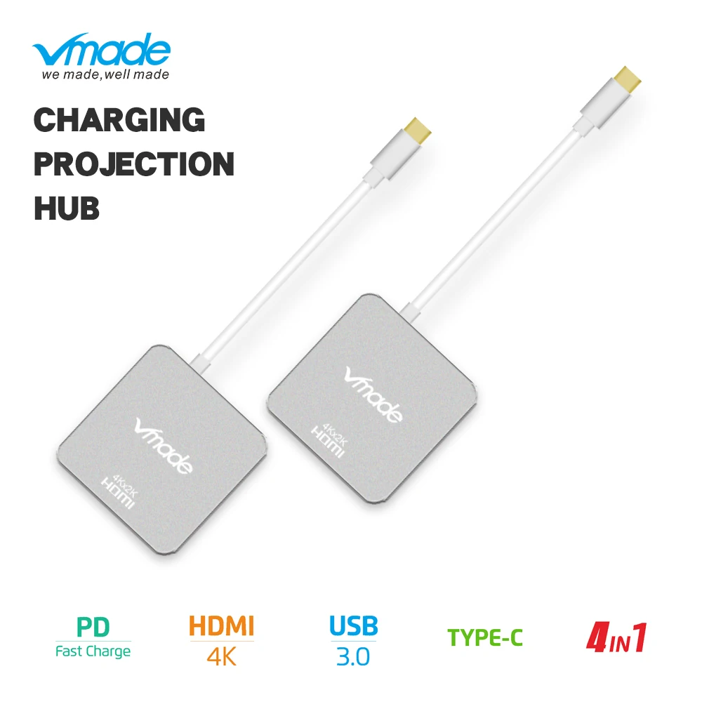 Vmade USB C концентратор 3,0-HDMI 4 в 1 порт USB разветвитель с PD порт зарядное устройство высокая скорость 5 Гбит/с Тип C конвертер для MacBook Pro