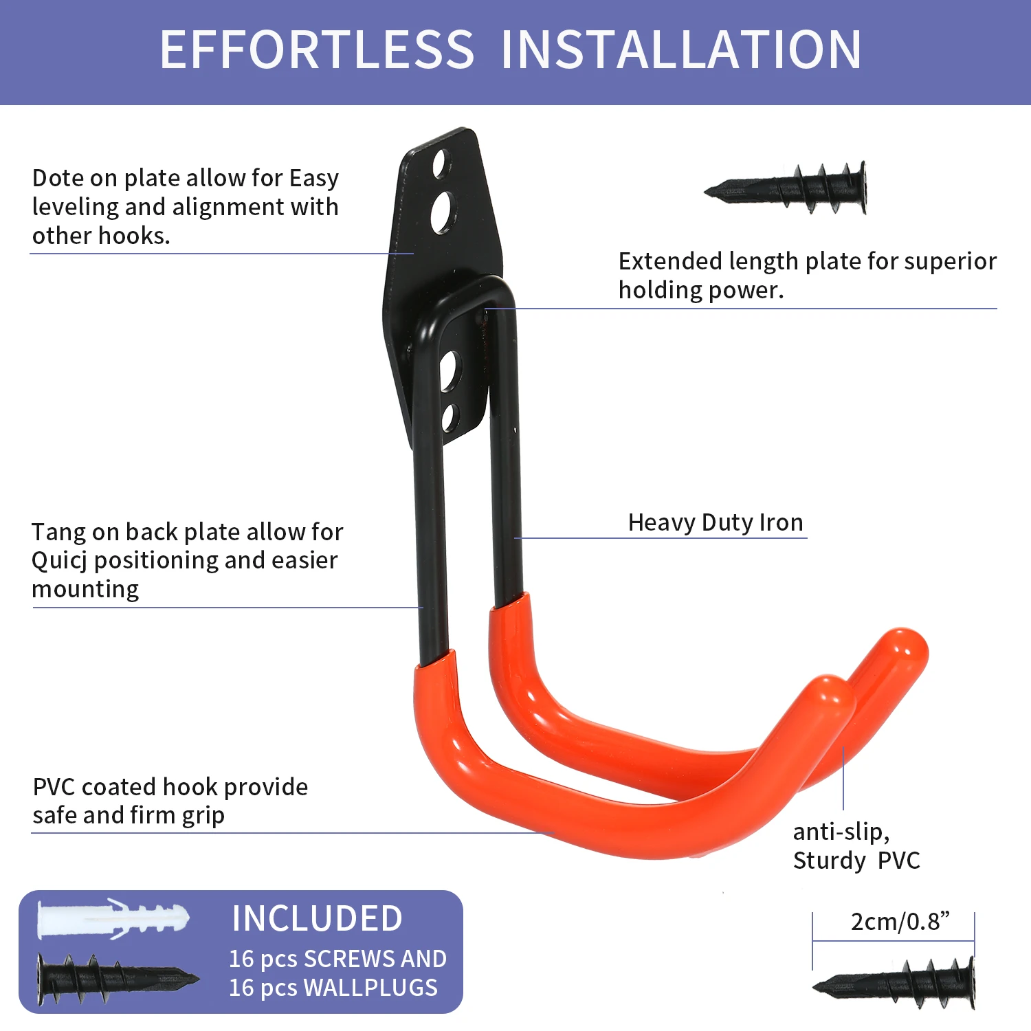 Крюк для склада, противоскользящий, антикоррозийный, крючки для гаража, для хранения, два крючка, сверхмощный, для гаража, органайзер для электроинструментов, лестницы