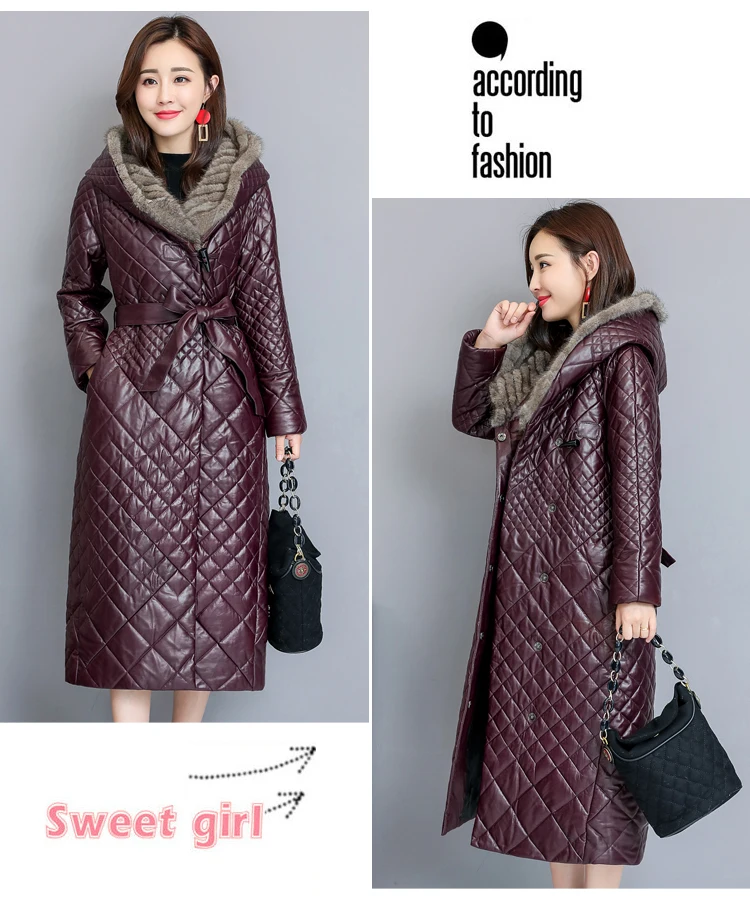 Long Section Imitation Sheepskin Coat Female Winter Fashion New Mink Fur Collar Hooded Thick Warm Leather Jacket Tide
