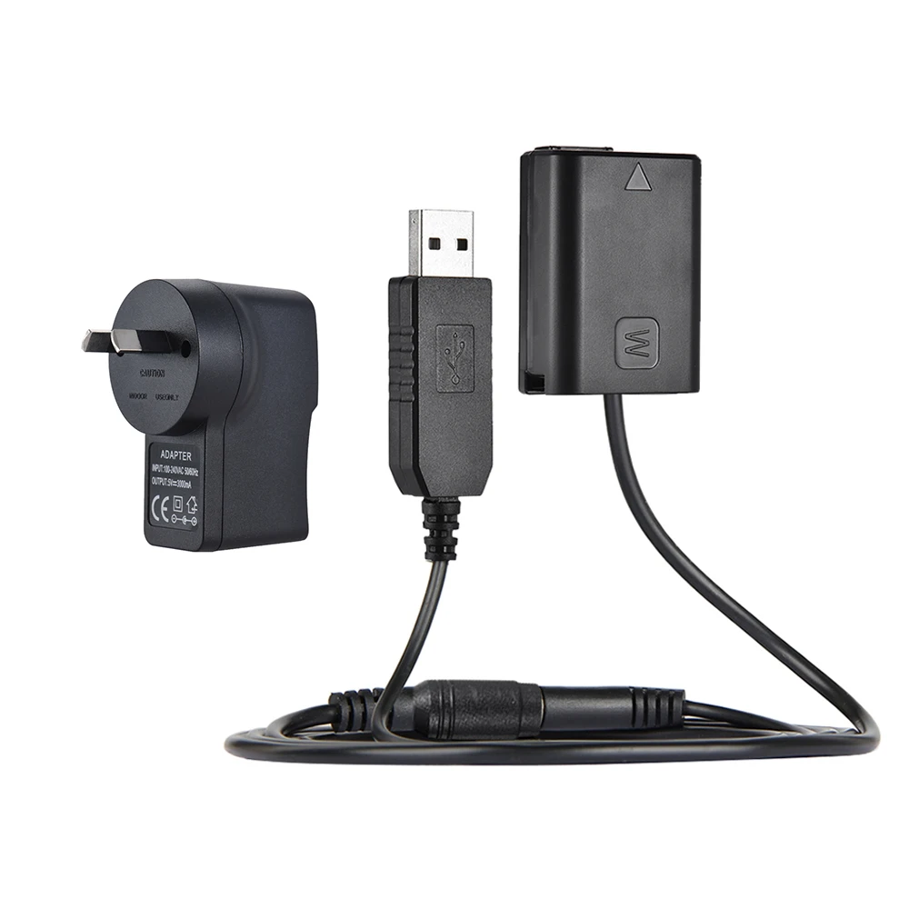 Andoer NP-FW50 манекен Батарея+ 5V 3A USB Мощность кабель с адаптером для AC-PW20 для sony NEX-3/5/6/7 серии A33 A37 A35 A55 a7 a7R и т. д