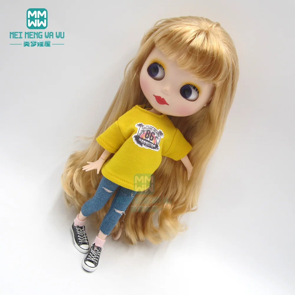 1 шт., одежда Blyth Doll, модная свободная футболка, рваные джинсы для Blyth Azone OB23 OB241/6, аксессуары для кукол