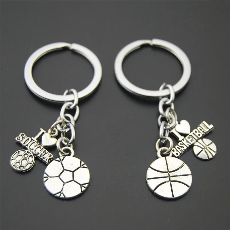 

FREE SHIPPING BY DHL 100pcs/lot 2019 New Football Basketball Keychains I Love Soccer Keyrings for Sports Gifts