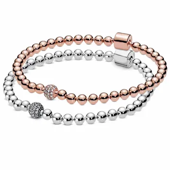 

Original Rose Gold Beads & Pave Crystal Sliding Bracelet Bangle Fit 925 Sterling Silver Bracelet Bead Charm Diy Pandora Jewelry