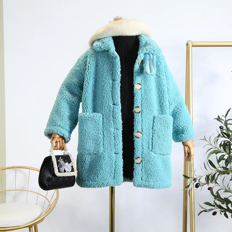 

Girls autumn and winter coat thick 2019 new girl solid color lapel fur coat in the long coat tide