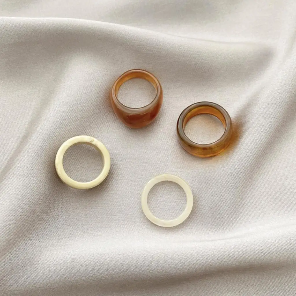Ring Set Finger Ring Adjustable Rings 1 Set Colorful Transparent Acrylic Geometric Round Marble Pattern Ring Resin Acetate Board Rings For Women Girls Jewelry